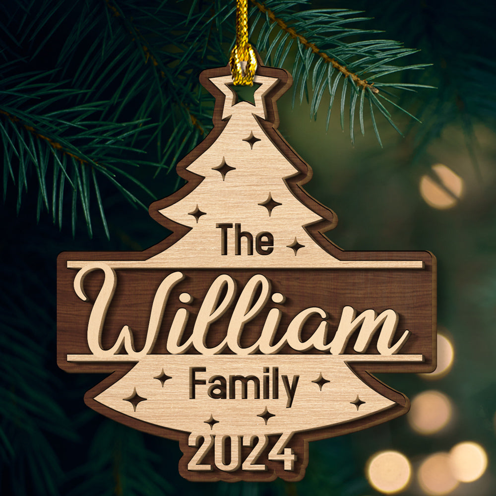 Custom Keepsake Christmas Ornament •  Family Name Christmas - Personalized 2-layered Wood Ornament