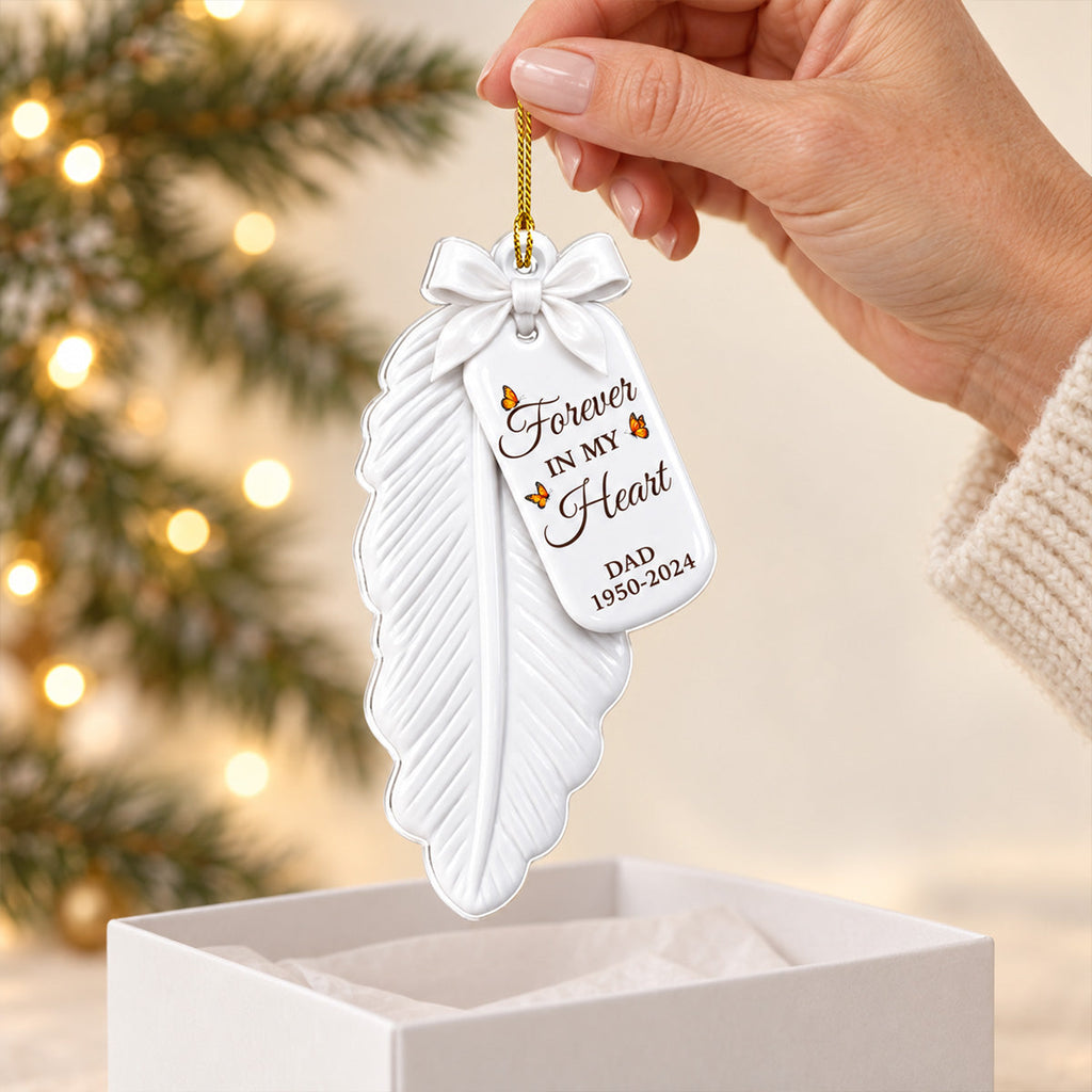 Custom Memorial Christmas Ornament, Sympathy Keepsake •  A Feather From Heaven - Personalized 3D Effect Acrylic Ornament