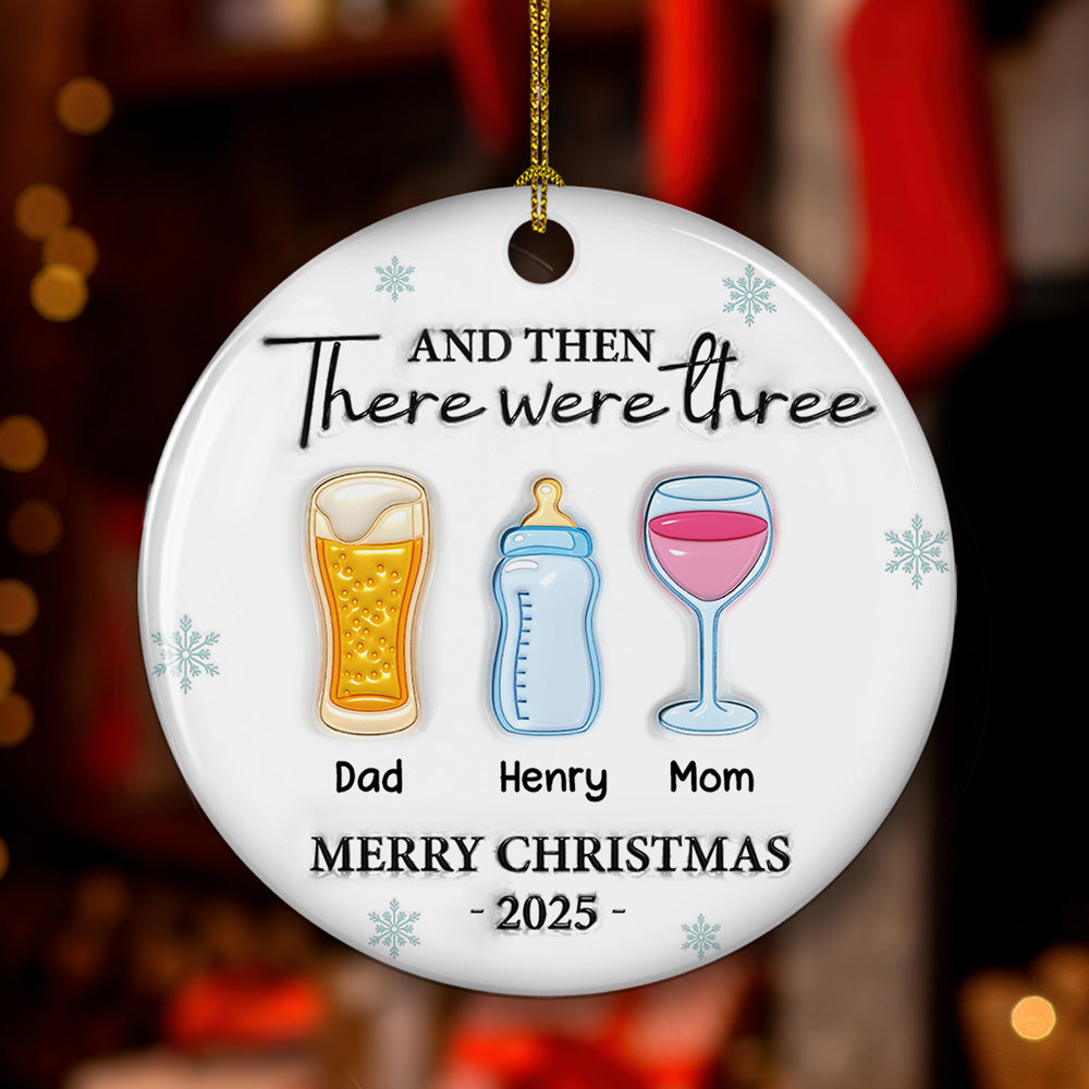 Custom Family First Christmas Ornament •  And Then There Were Four - Personalized 3D Inflated Effect Ceramic Ornament