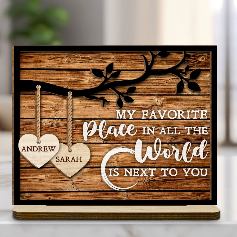 Custom Couple's Decor, Anniversary & Wedding Gift • Tree Hearts - Personalized 2-Layer Wood Plaque With Flat Base