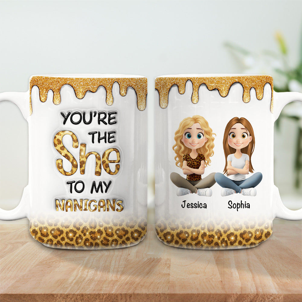 Custom Best Friend, Christmas & Birthday Friendship Keepsake Gift • Bestie Shenanigans - Personalized 3D Inflated Effect Mug