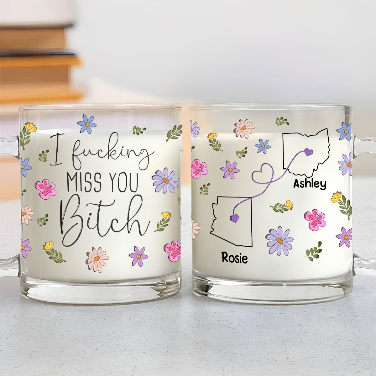Custom Best Friend, Christmas & Birthday Friendship Keepsake Gift • I Miss You Bestie - Personalized Glass Mug