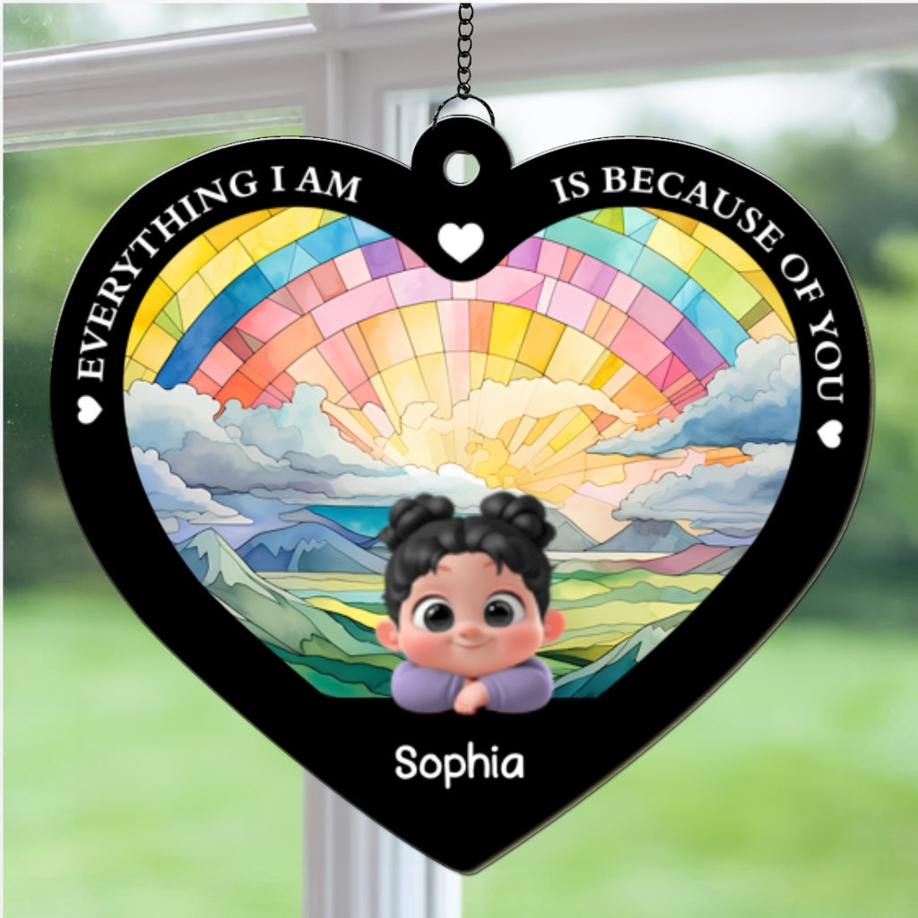 Custom Hanging Decor for Mom Daughter, Mother's Day Gifts • Everything We Are Is Because Of You - Personalized Suncatcher