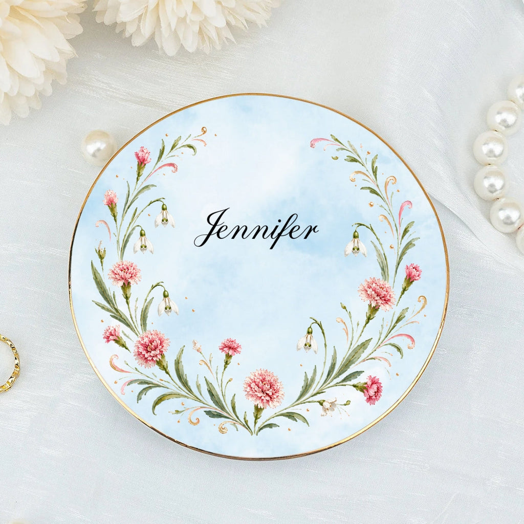 Custom Bestie Trinket Dish, Birthday Christmas Gift For Best Friend • Blooming Season - Personalized Jewelry Dish