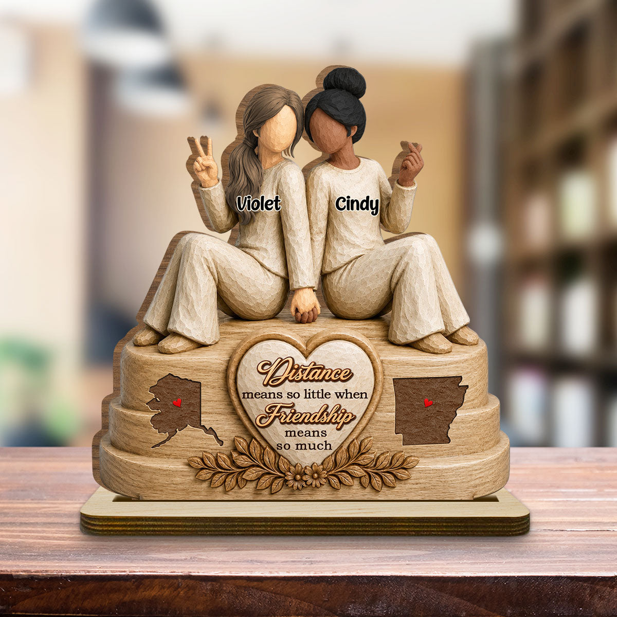 Custom Friendship Decor, Christmas Birthday Gifts For Best Friend • Forever Connected - Personalized 2-Layer Wood Plaque With Flat Base