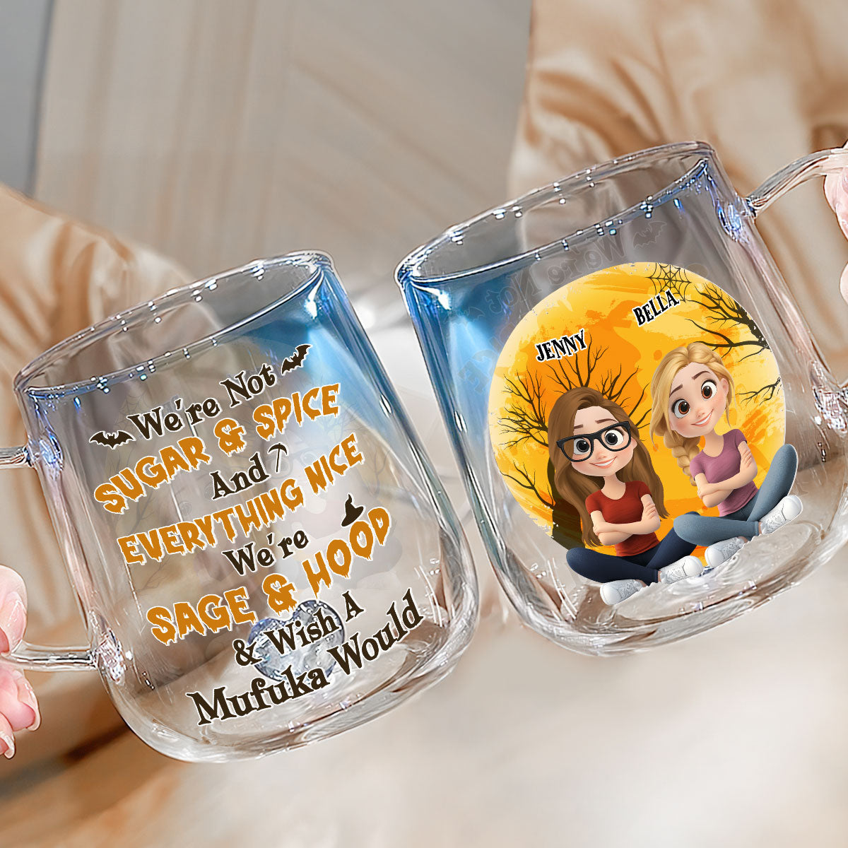 Custom Best Friend, Christmas & Birthday Friendship Keepsake Gift • Funny Witch Friends - Personalized Funny Witch Friends - Personalized Blue Gradient Glass Mug