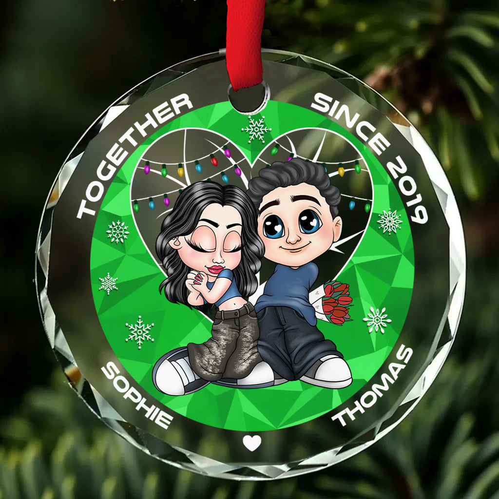 Custom Couple Christmas Ornament, Anniversary Gift •  You & Me Together Since - Personalized Glass Ornament