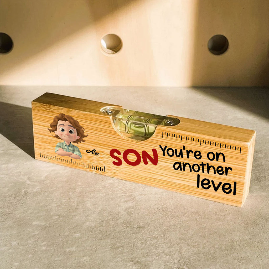 My Son Are On Another Level - Personalized Wooden Spirit Level Bottle Opener
