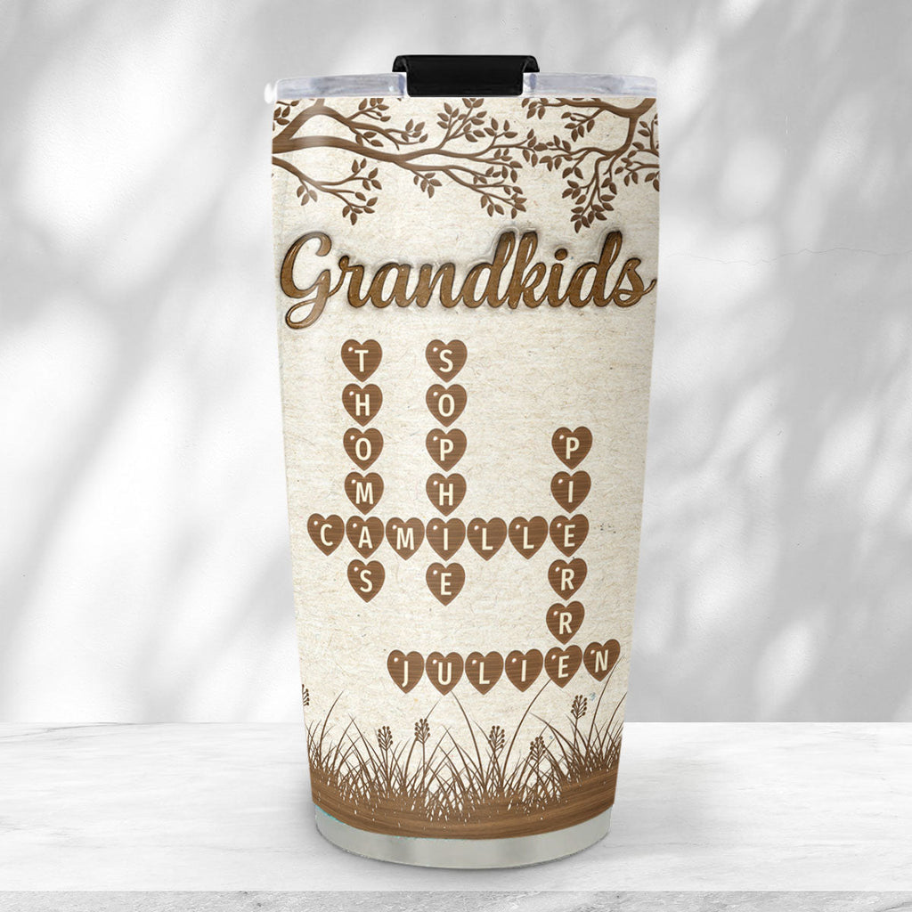 Custom Christmas Birthday Gifts For Grandma • Grandkids Fill Life With Love Crossword - Personalized 3D Inflated Effect Tumbler