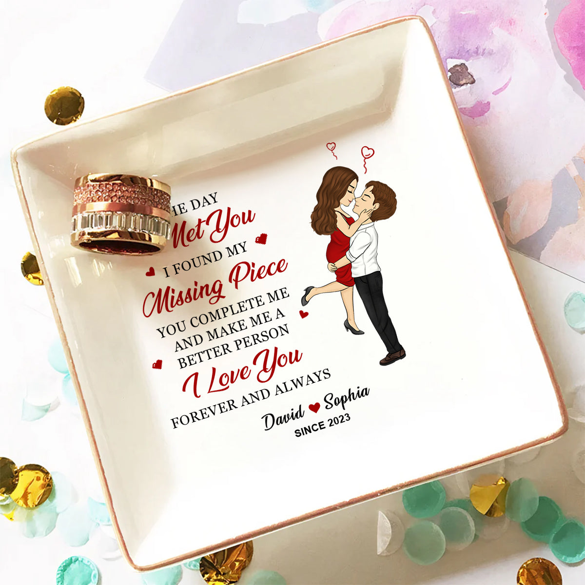 Custom Wife Trinket Dish, Romantic Birthday Anniversary Gift • My Missing Piece - Personalized Jewelry Dish