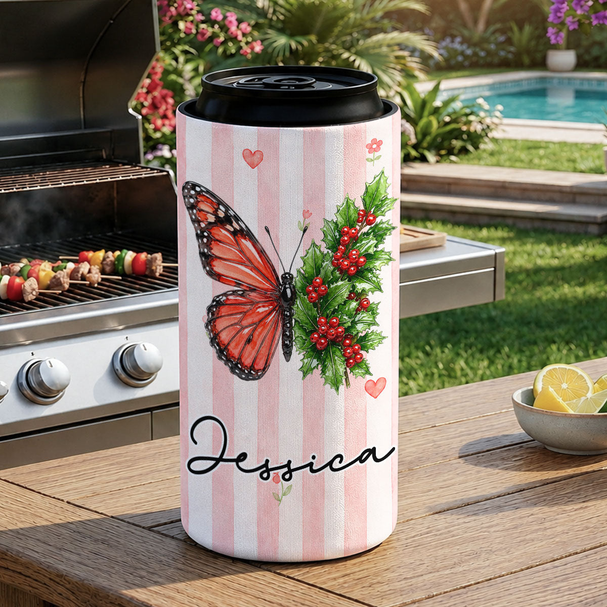 Sparkling Butterfly Wings - Personalized Skinny Can Cooler
