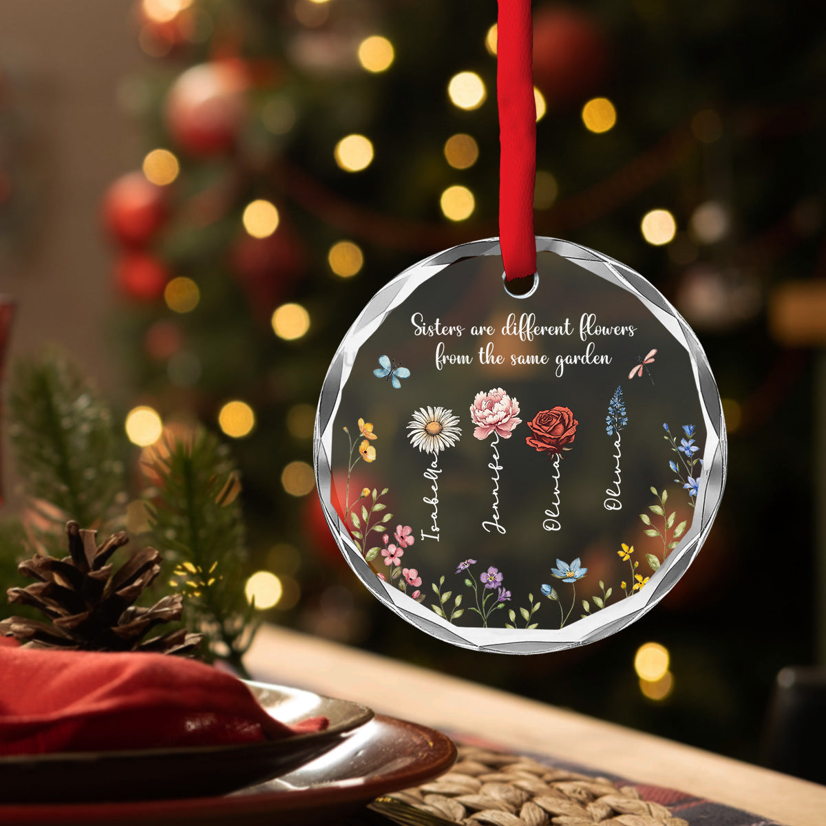Custom Family Ornament, Christmas Gift for Family Members •  Siblings Are Different Flowers From The Same Garden - Personalized Glass Ornament