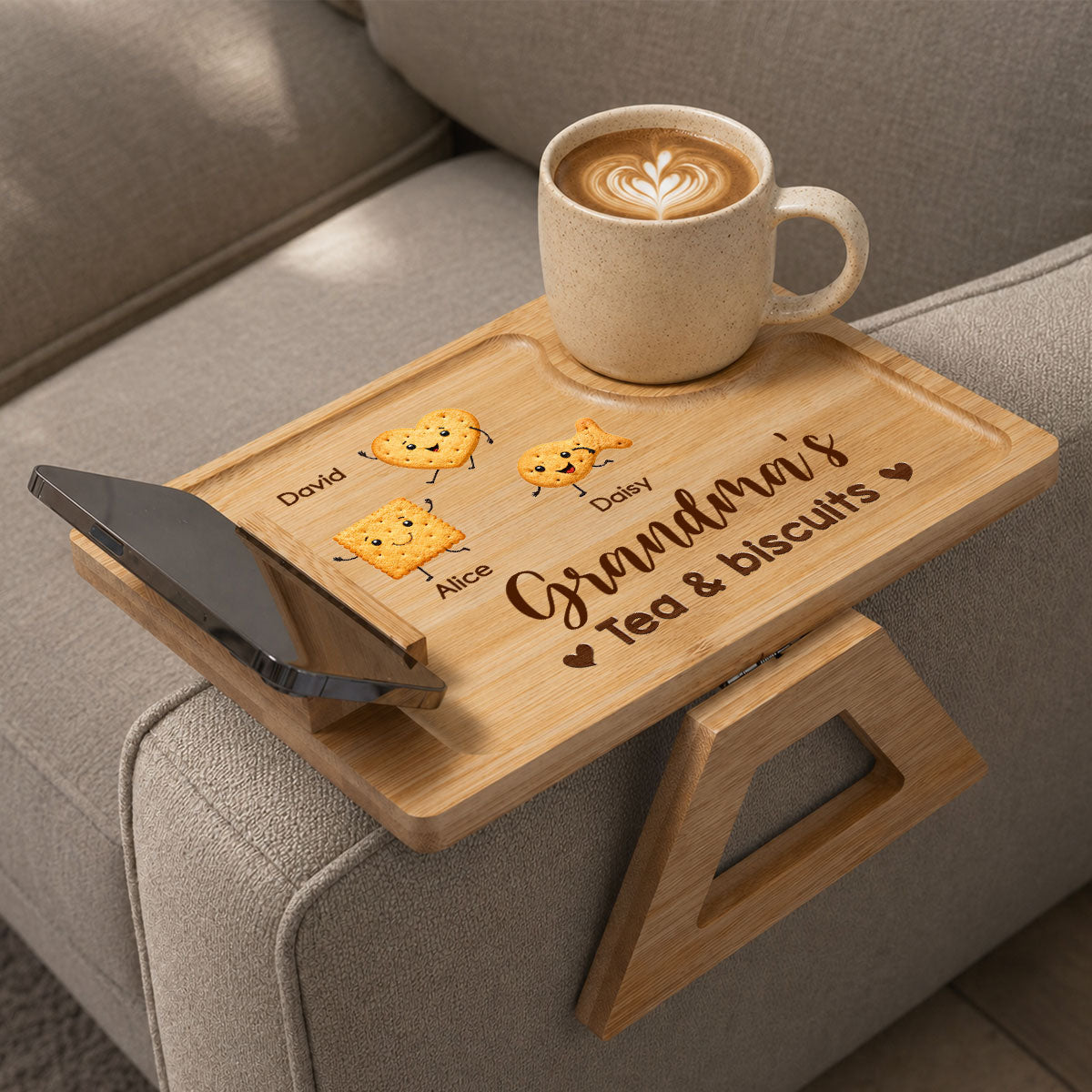 Tea And Biscuit - Personalized Wooden Couch Arm Table