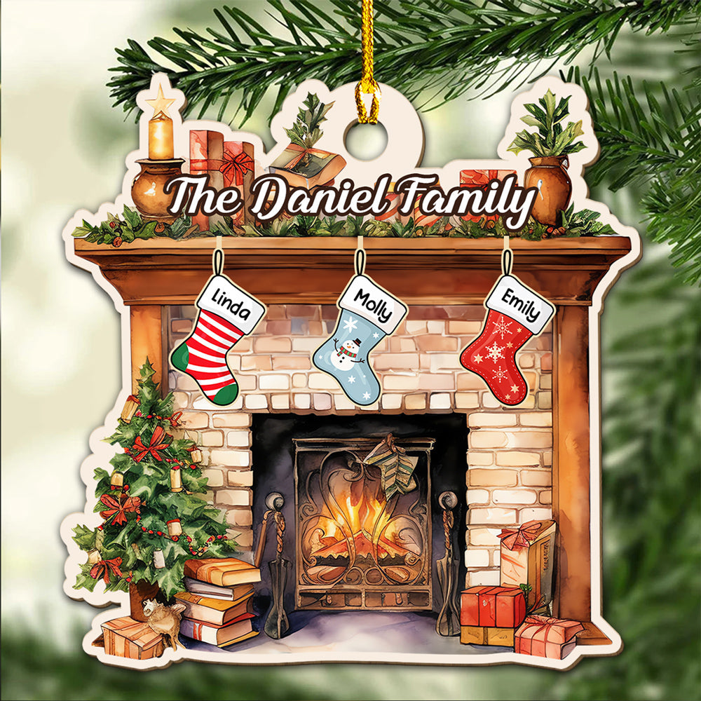 Custom Family Ornament, Christmas Gift for Family Members •  Stocking Christmas Family - Personalized Wood Ornament