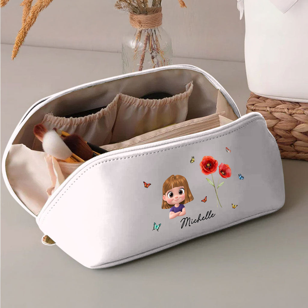 Every Child Is A Wildflower - Personalized Leather Makeup Bag