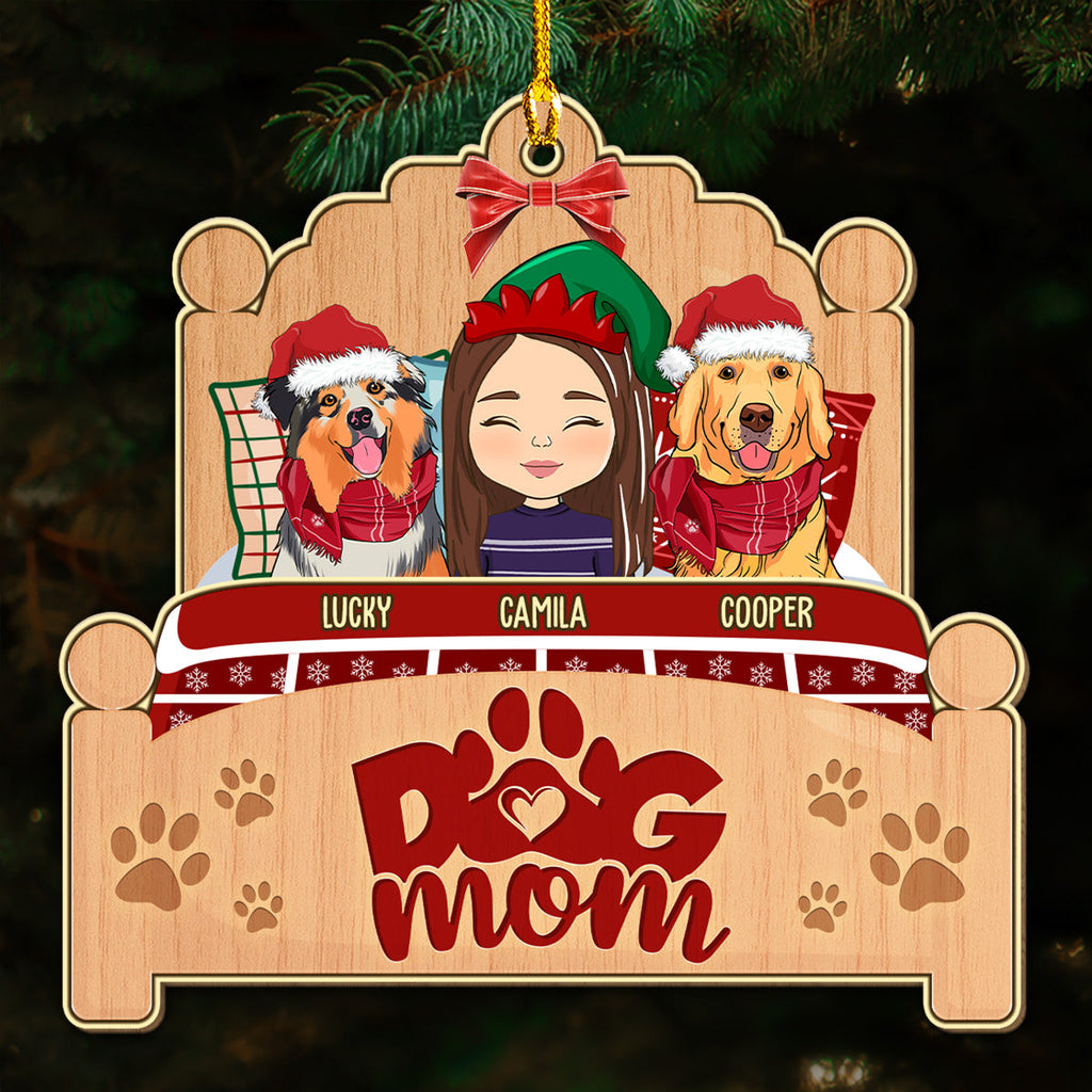 Custom Keepsake Christmas Ornament •  Sleepy Dog Mom - Personalized Wood Ornament