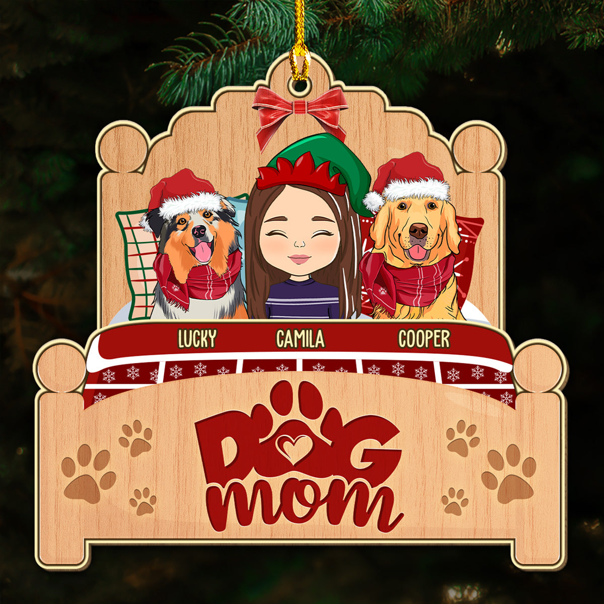 Custom Keepsake Christmas Ornament •  Sleepy Dog Mom - Personalized Wood Ornament