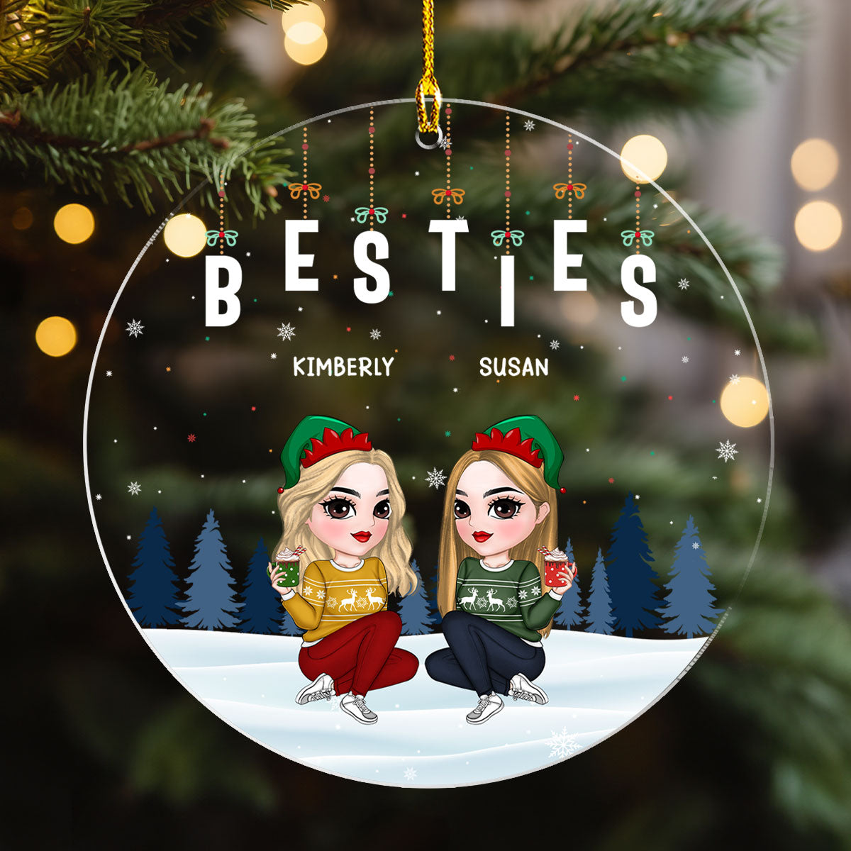 Custom Friendship Christmas Ornament, Best Friend Gift •  Friends Forever - Personalized Acrylic Ornament