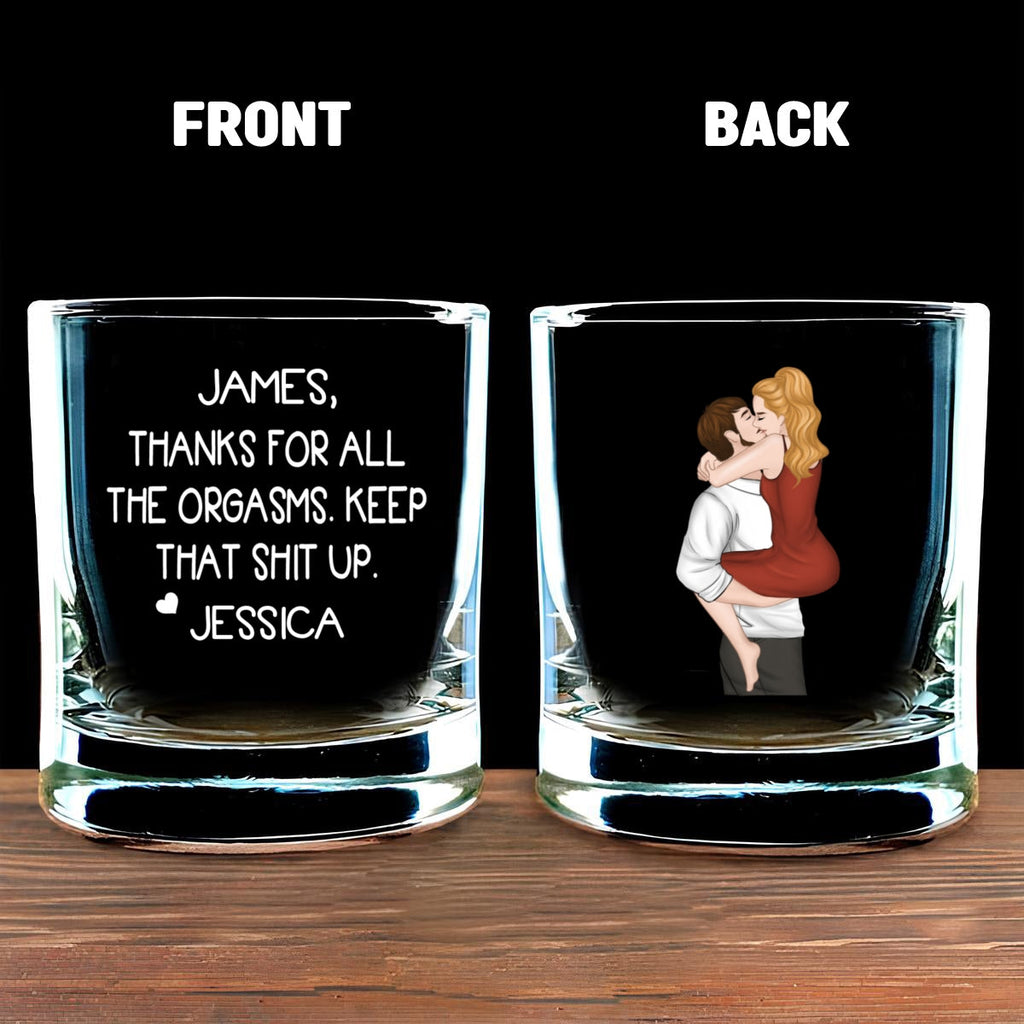 Custom Christmas Anniversary Birthday Drinkware Gifts for Couple • Thanks For All - Personalized Whiskey Glass