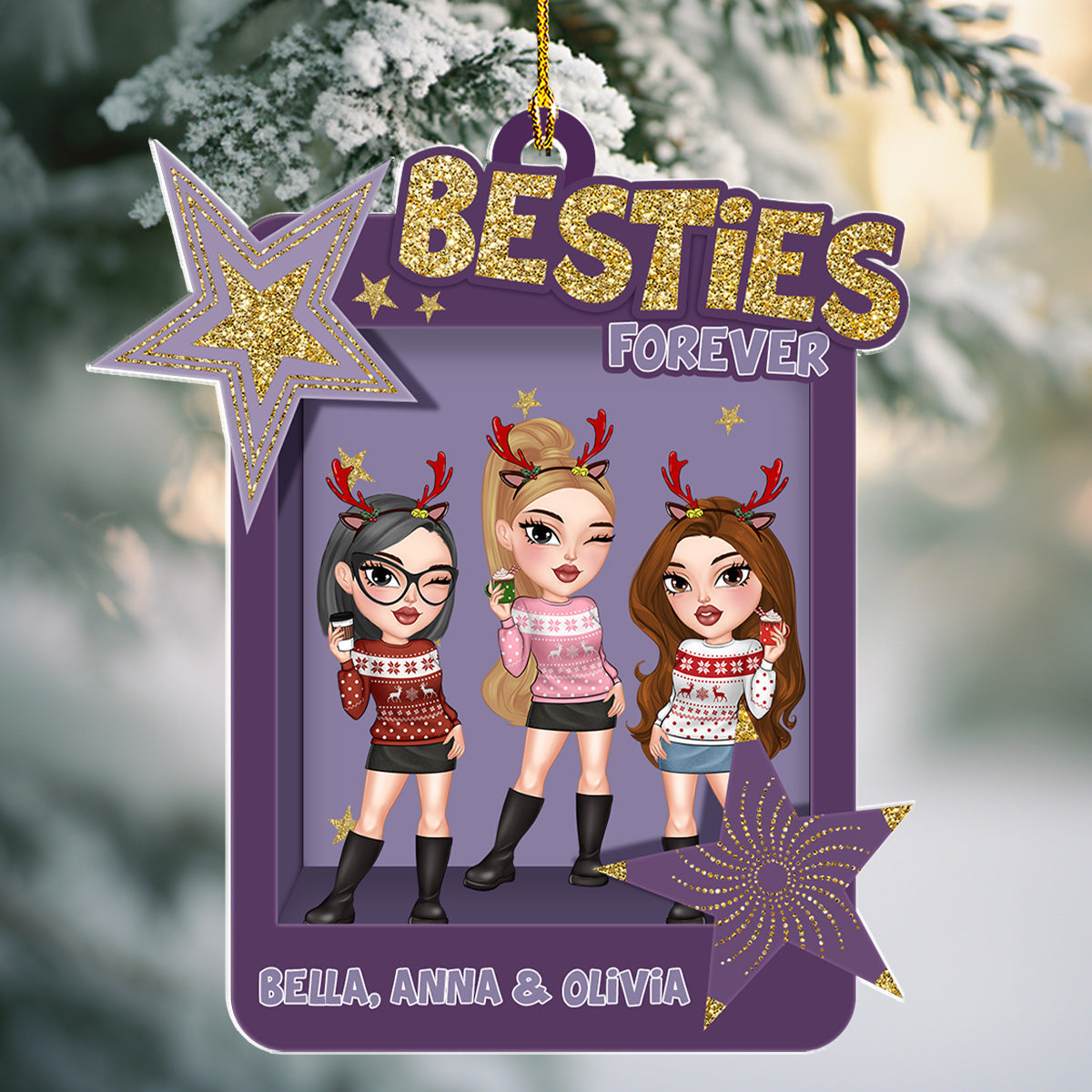 Custom Friendship Christmas Ornament, Best Friend Gift •  Bestie Energy Only - Personalized Acrylic Ornament