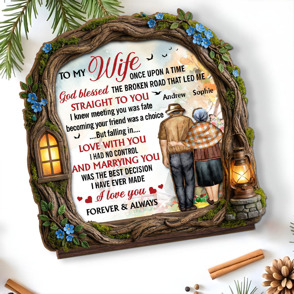 Custom Decor for Wife, Gift for Her • Led Me To You - Personalized 2-Layer Wood Plaque With Flat Base