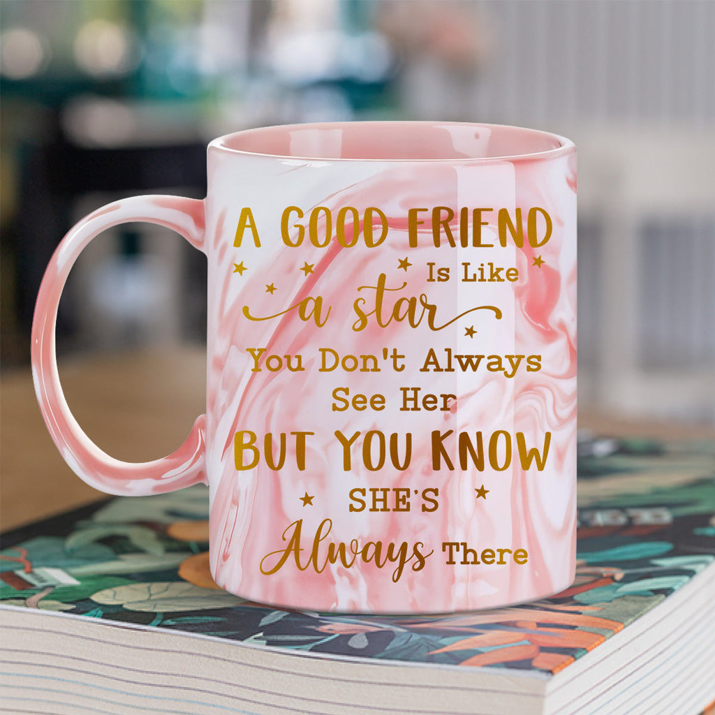 Custom Best Friend, Christmas & Birthday Friendship Keepsake Gift • Friends We Never Walk Alone - Personalized Pink Marble Mug