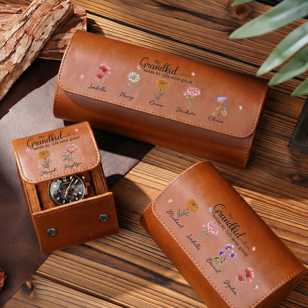 My Grandkids Make My Life More Grand - Personalized Leather Watch Case