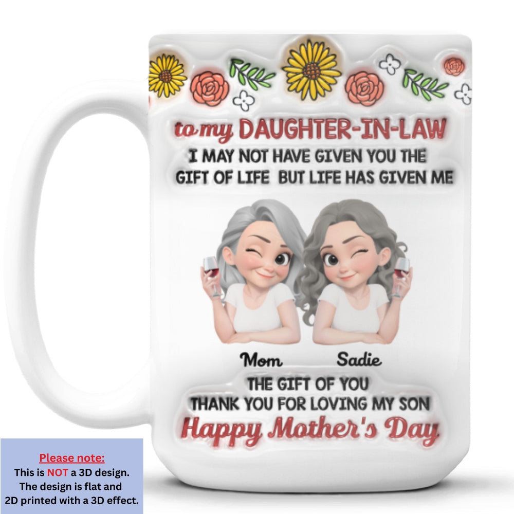 Custom Mother's Day Gift for Daughter • Thank For Loving My Son - Personalized 3D Inflated Effect Mug