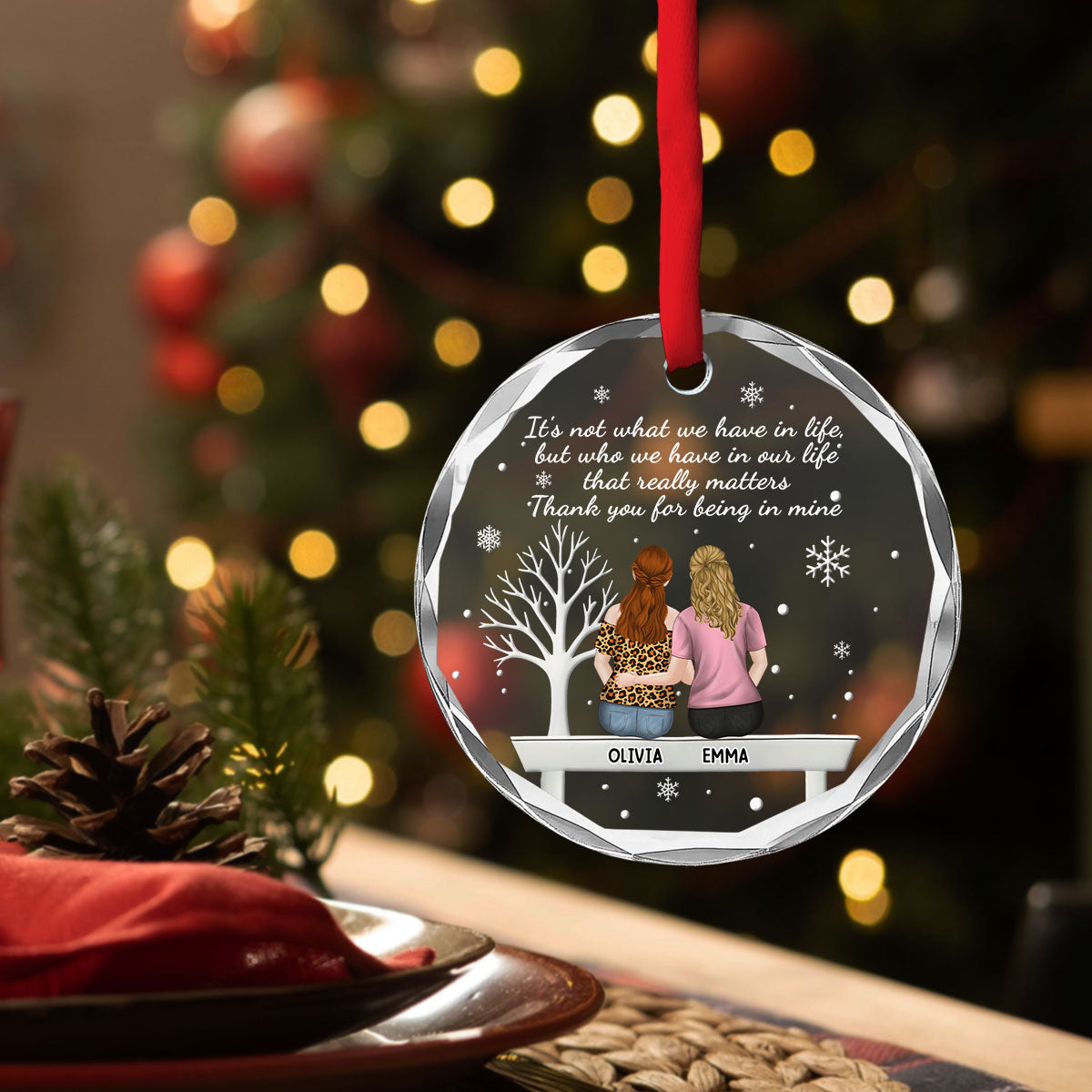 Custom Friendship Christmas Ornament, Best Friend Gift •  Heartfelt Friendship Token - Personalized Glass Ornament