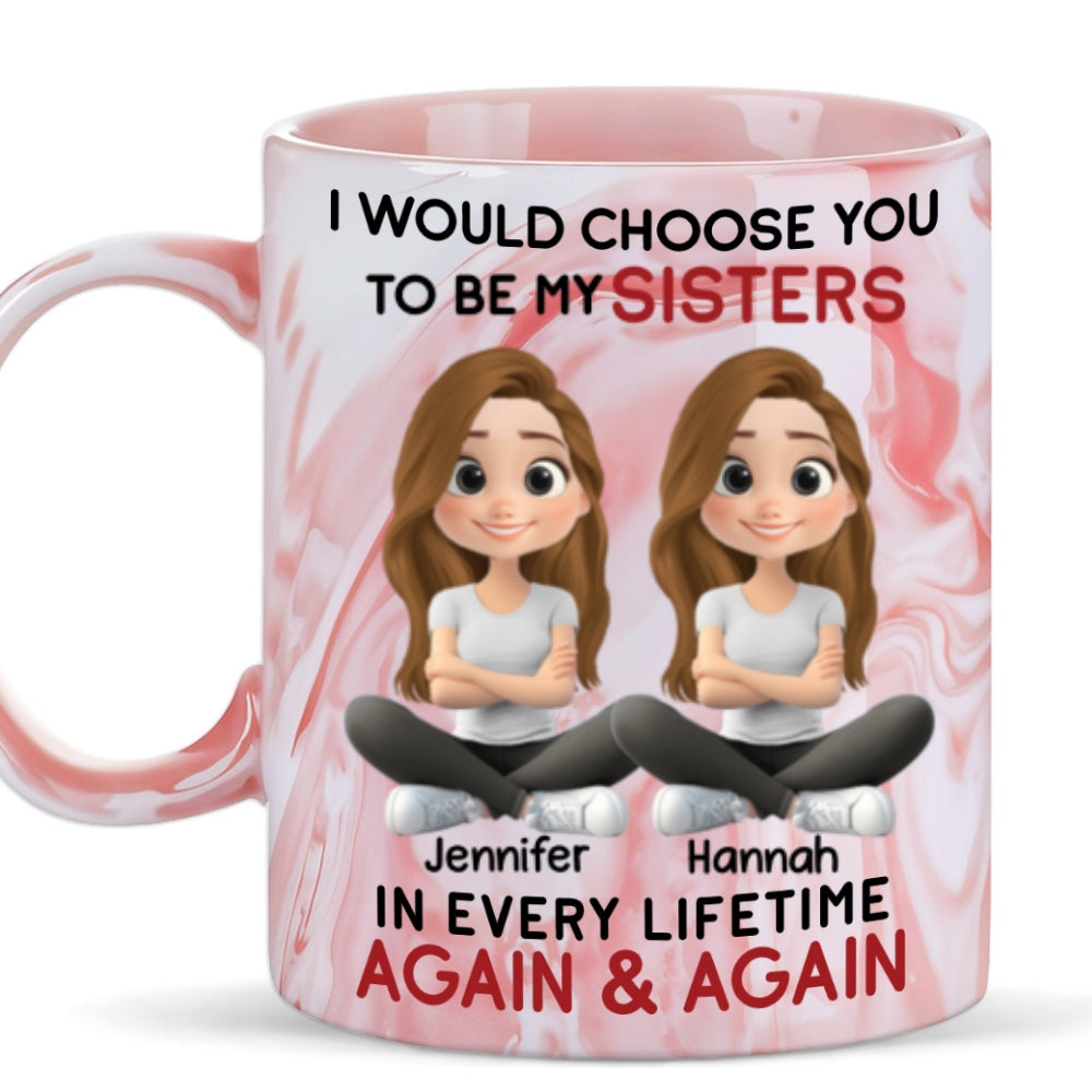 Custom Christmas & Birthday Gift For Sister • Choose You - Personalized Pink Marble Mug
