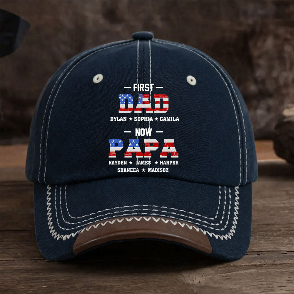 First Dad Now Papa - Personalized Vintage Soft Baseball Cap
