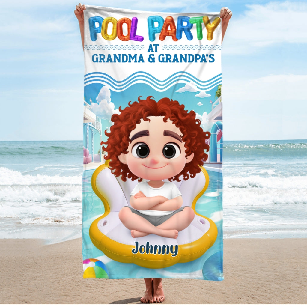 Pool Party At Grandma And Grandpa - Personalized Beach Towel