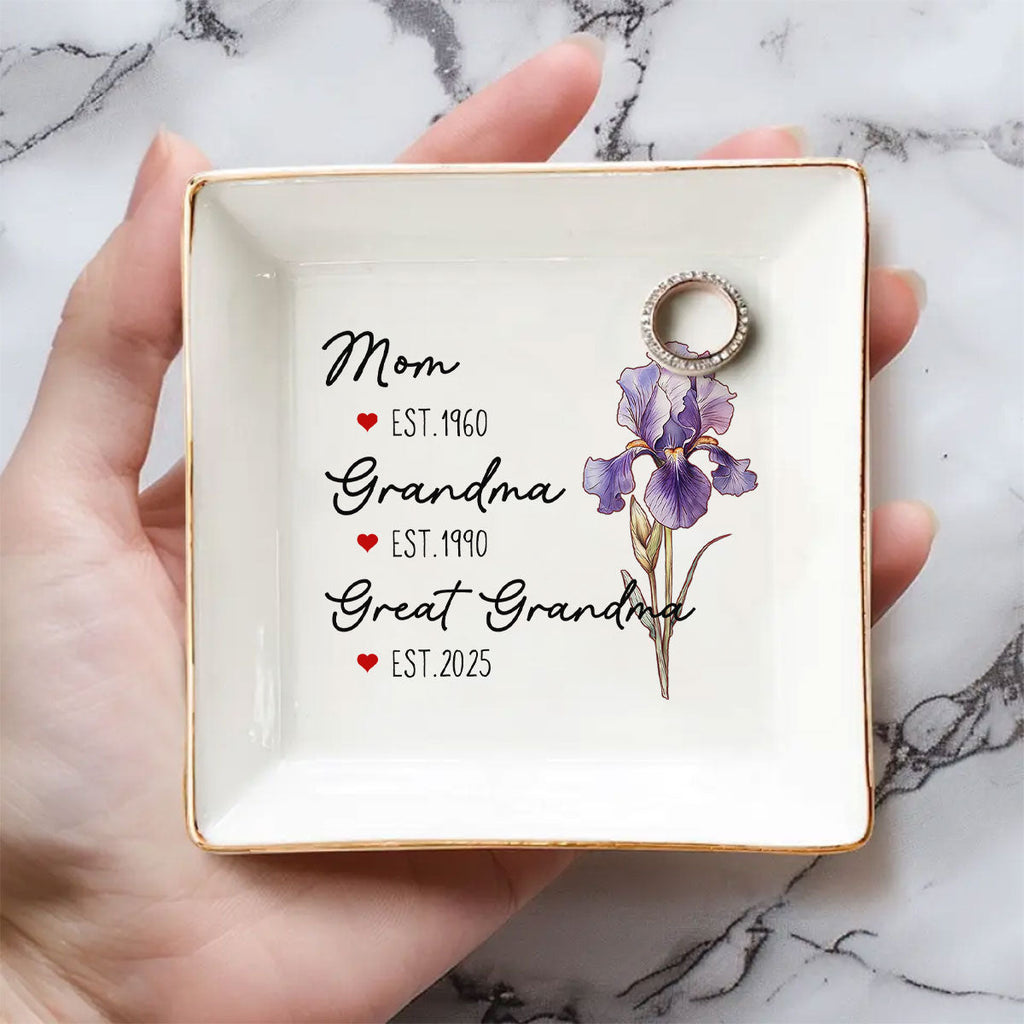 Custom Grandma Trinket Dish, Birthday Christmas Gift • Great Grandma - Personalized Jewelry Dish
