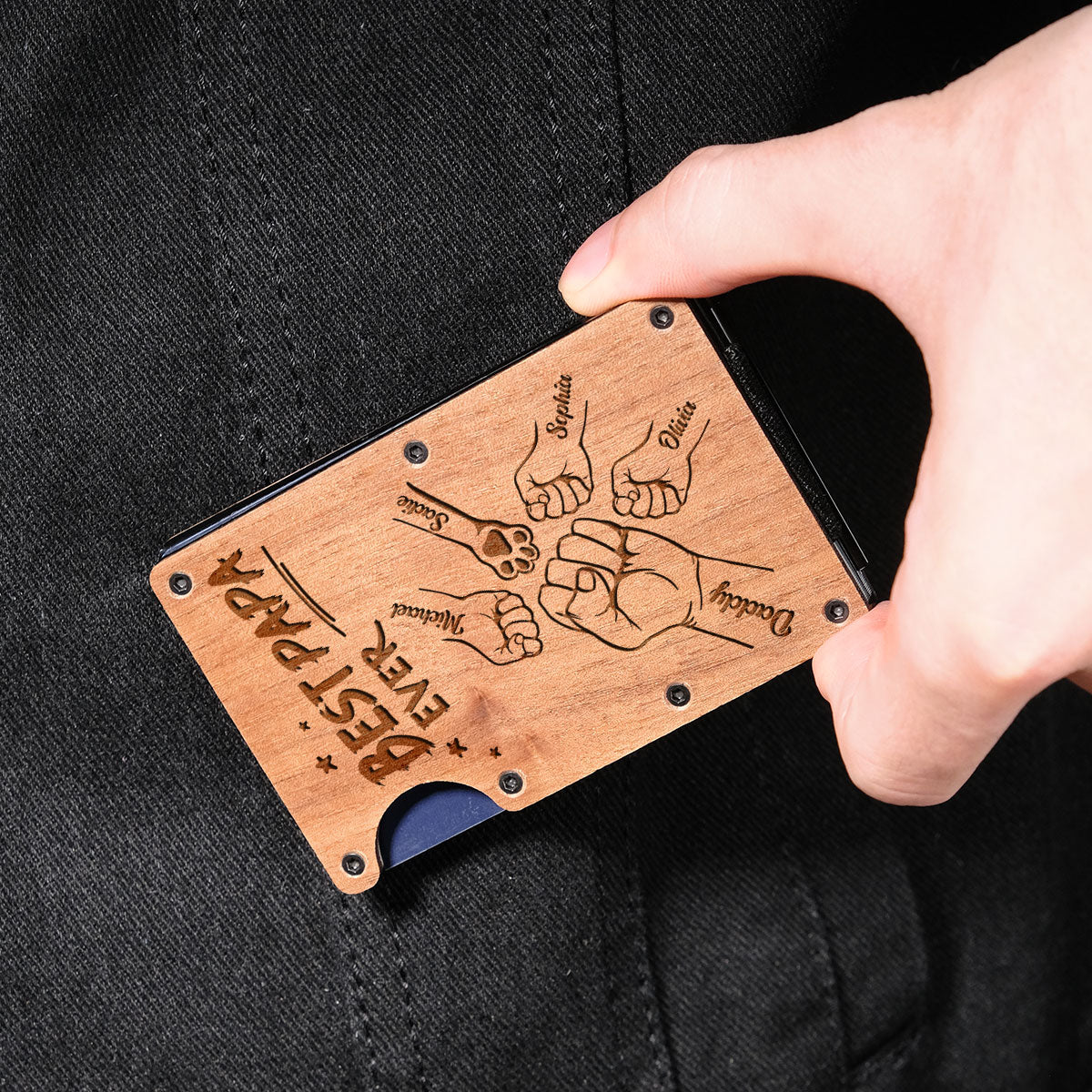 The Best Dad Ever - Personalized Engraved Wooden Card Holder