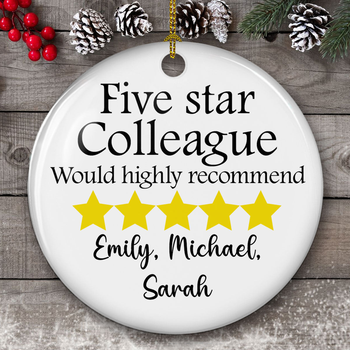 Custom Coworker Christmas Ornament, Team Appreciation Gift •  Five Star Colleague - Personalized Ceramic Ornament