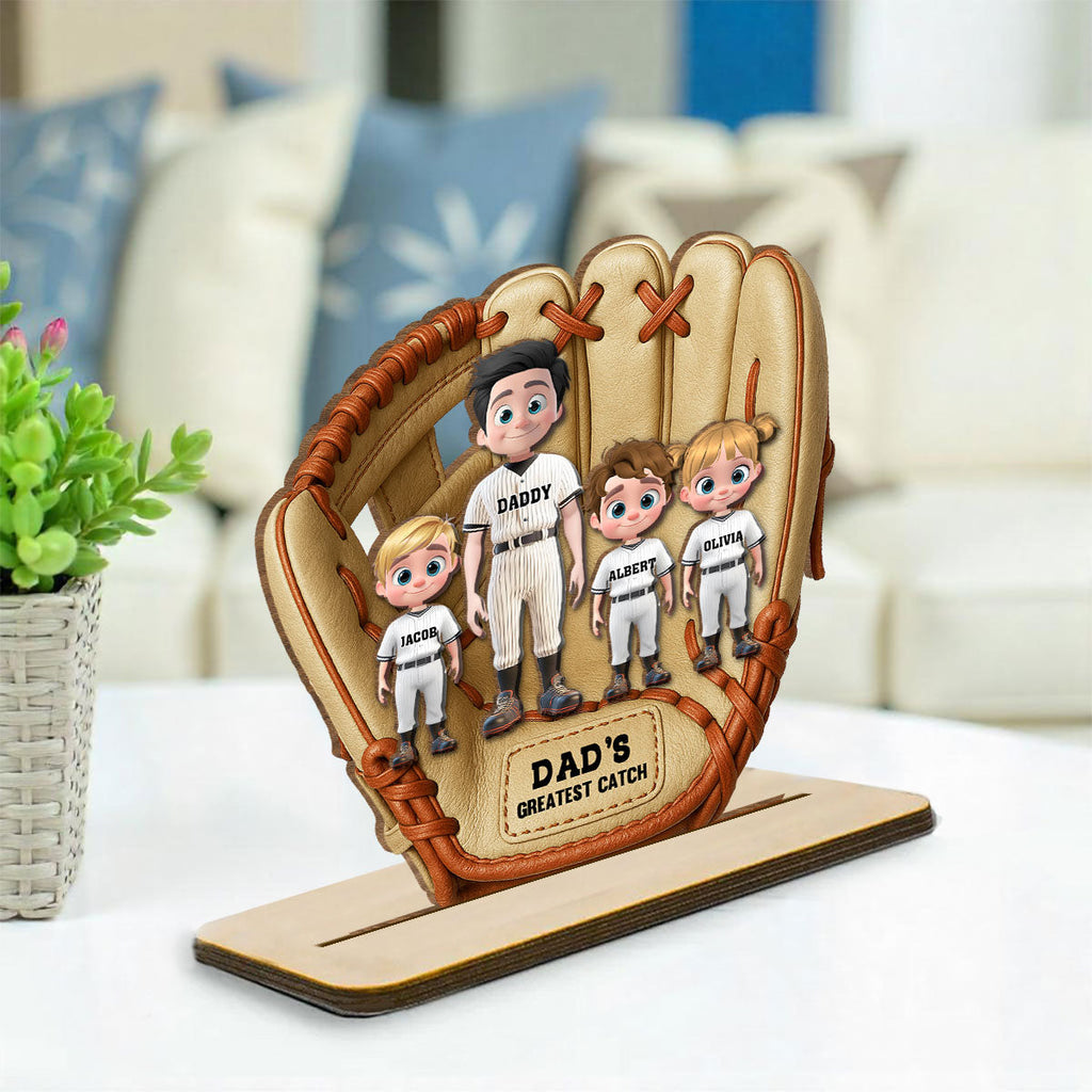 Custom Father's Day Decor, Gift for Dad & Grandpa • Daddy Team - Personalized 2-Layer Wood Plaque With Flat Base