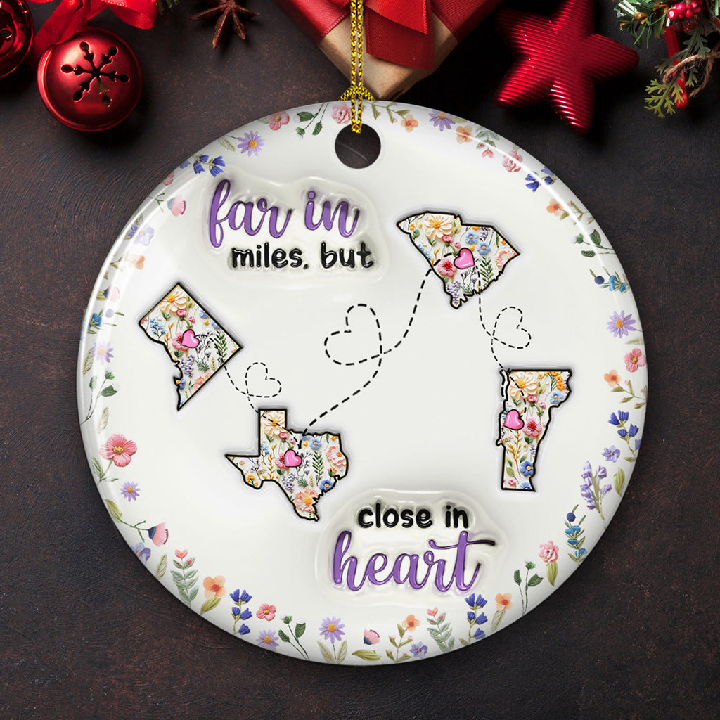 Custom Family Christmas Ornament for Long Distance Families •  Love Knows No Distance Boundaries - Personalized 3D Inflated Effect Ceramic Ornament