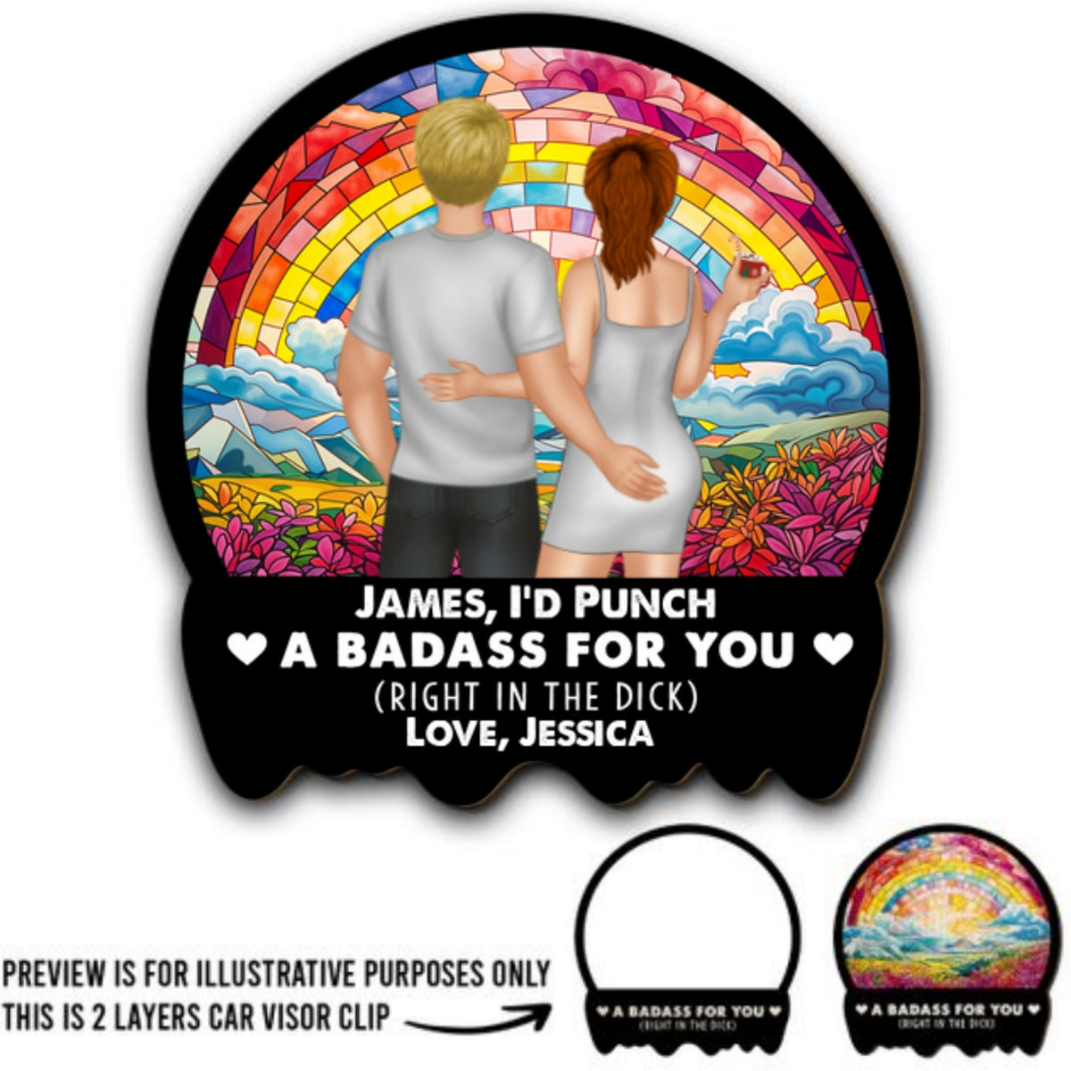 Punch A Badass For You Boyfriend Husband - Personalized Car Visor Clip