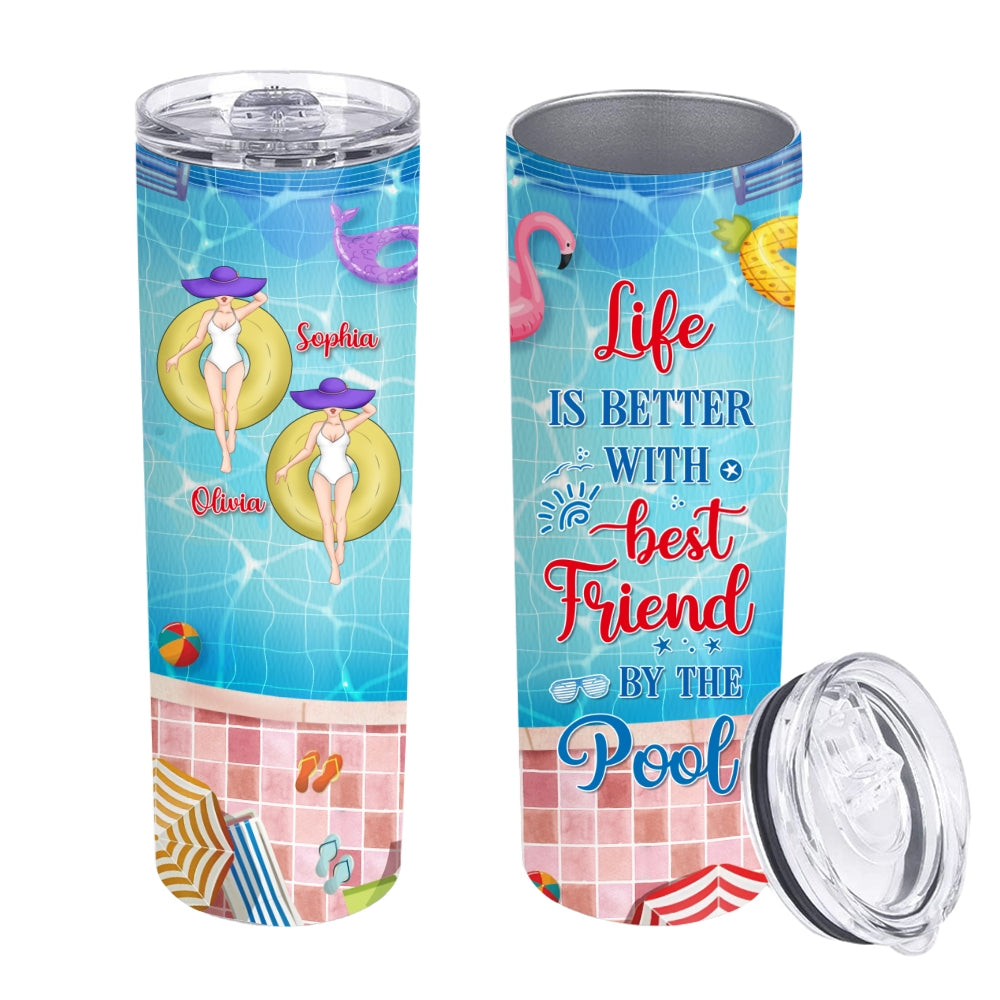 Custom Christmas Birthday Gifts For Best Friend • Summer With Bestie - Personalized Skinny Tumbler
