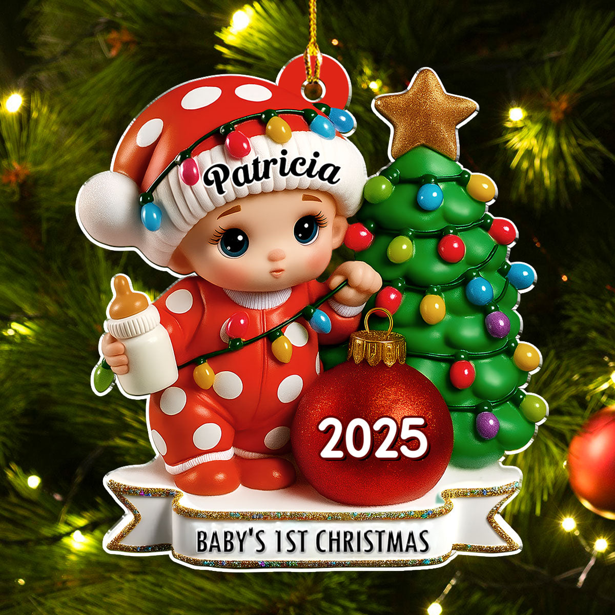 Custom Family Ornament, Christmas Gift for Family Members •  Red Dot Holiday - Personalized Acrylic Ornament