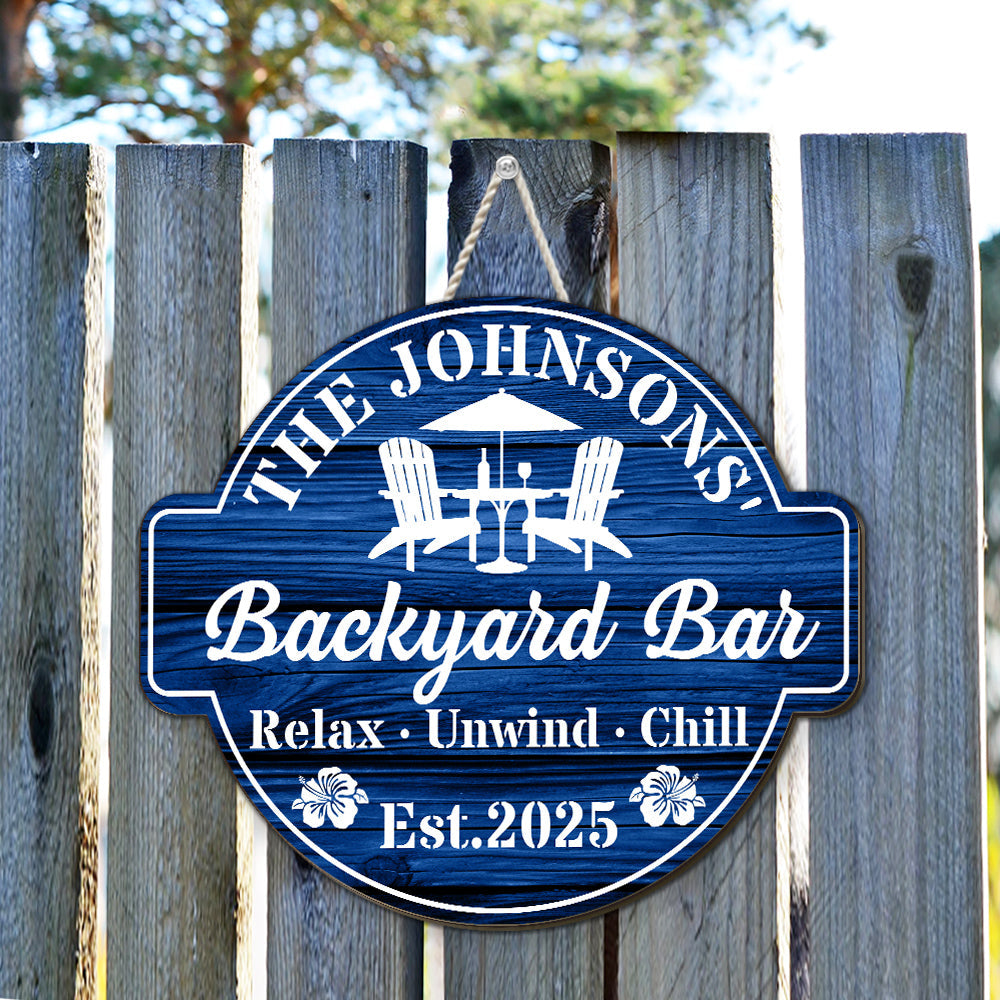 Custom Family Summer Backyard, Patio & Porch Decor • Welcome To Our Backyard Oasis - Personalized Wood Sign
