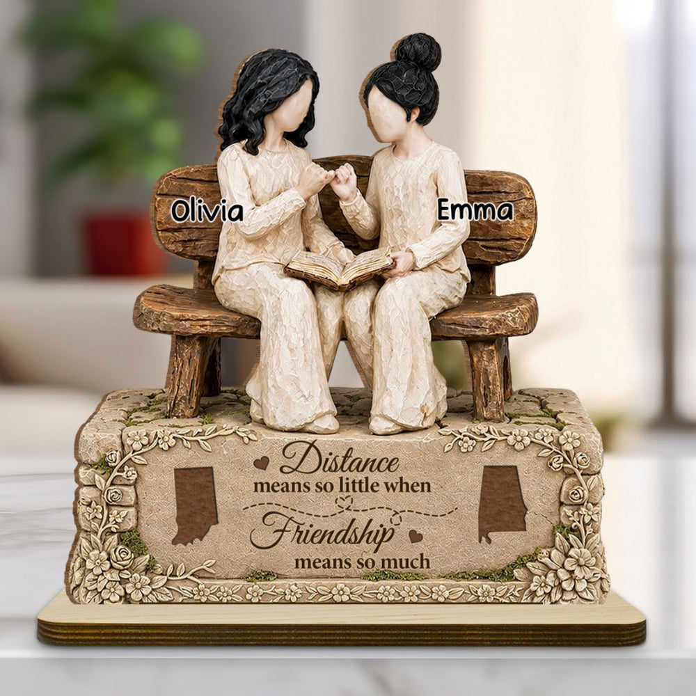 Custom Friendship Decor, Christmas Birthday Gifts For Best Friend • Besties Across The Miles - Personalized 2-Layer Wood Plaque With Flat Base