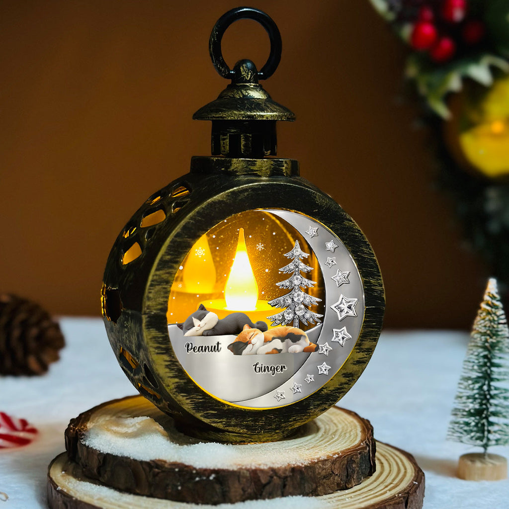 Custom Pet Memorial Christmas Night Light, Remembrance Gifts • Beside My Cat - Personalized 3D Effect Christmas Lantern