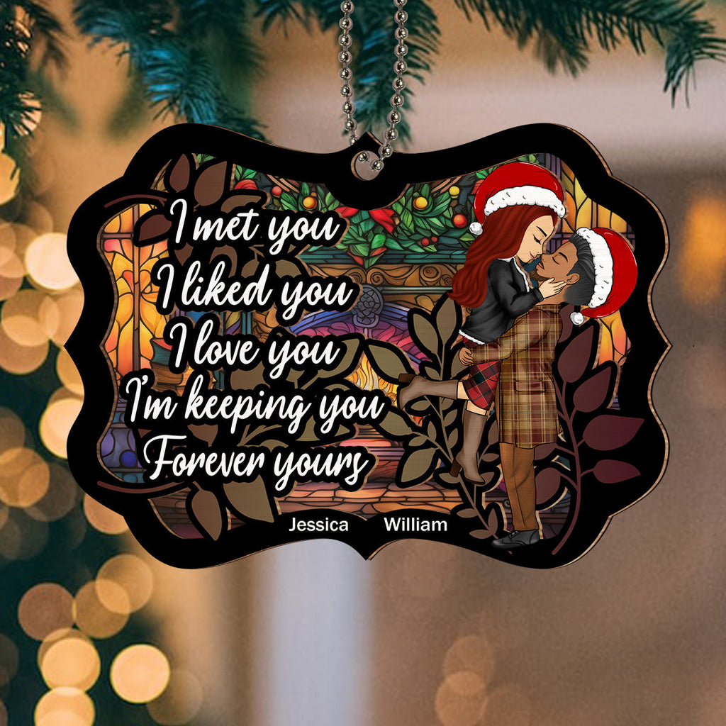 Custom Couple Christmas Ornament, Anniversary Gift •  Meet And Love- Personalized Suncatcher Ornament