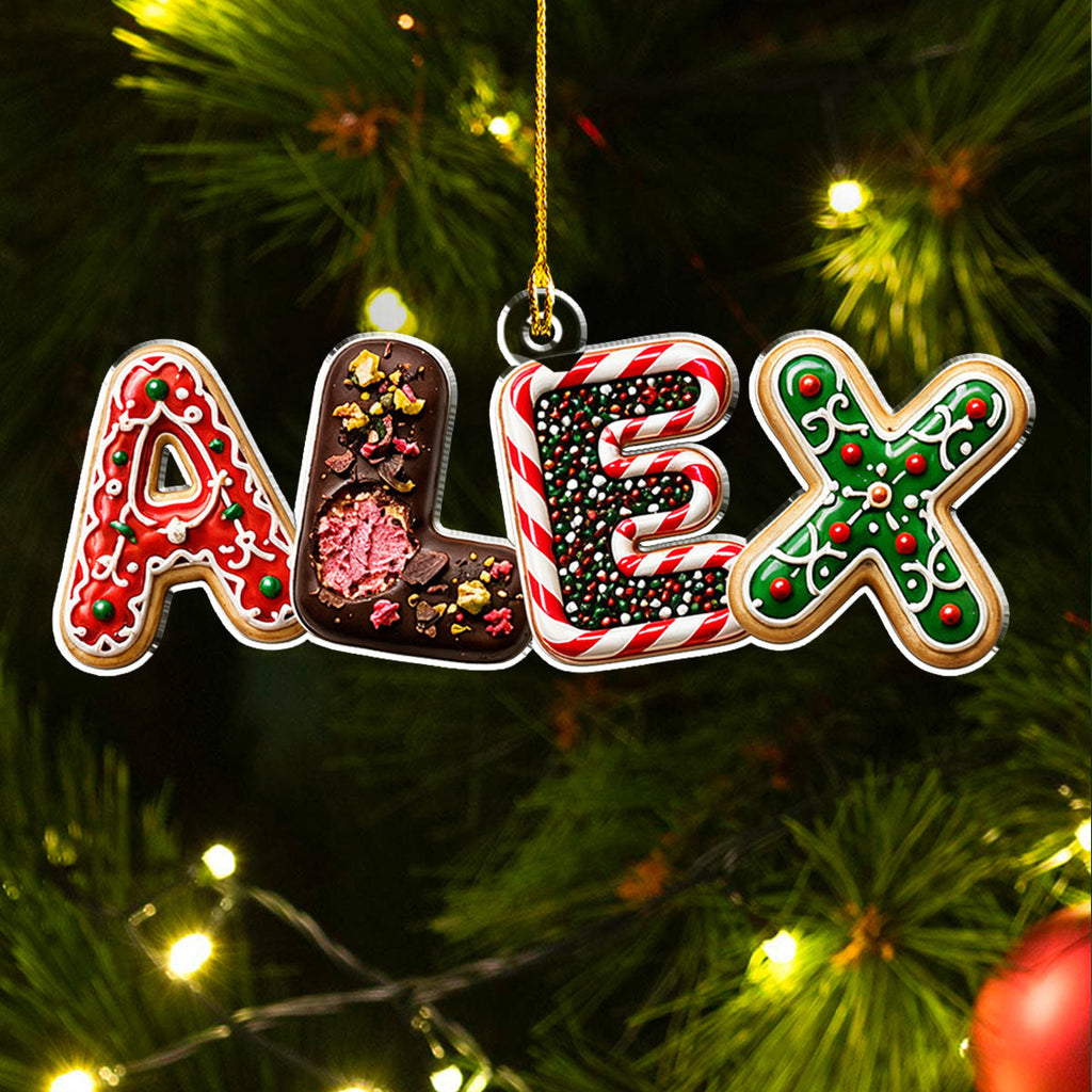 Custom Letter Christmas Ornament & Stocking Tag with Name • Gingerbread Name - Personalized Acrylic Ornament