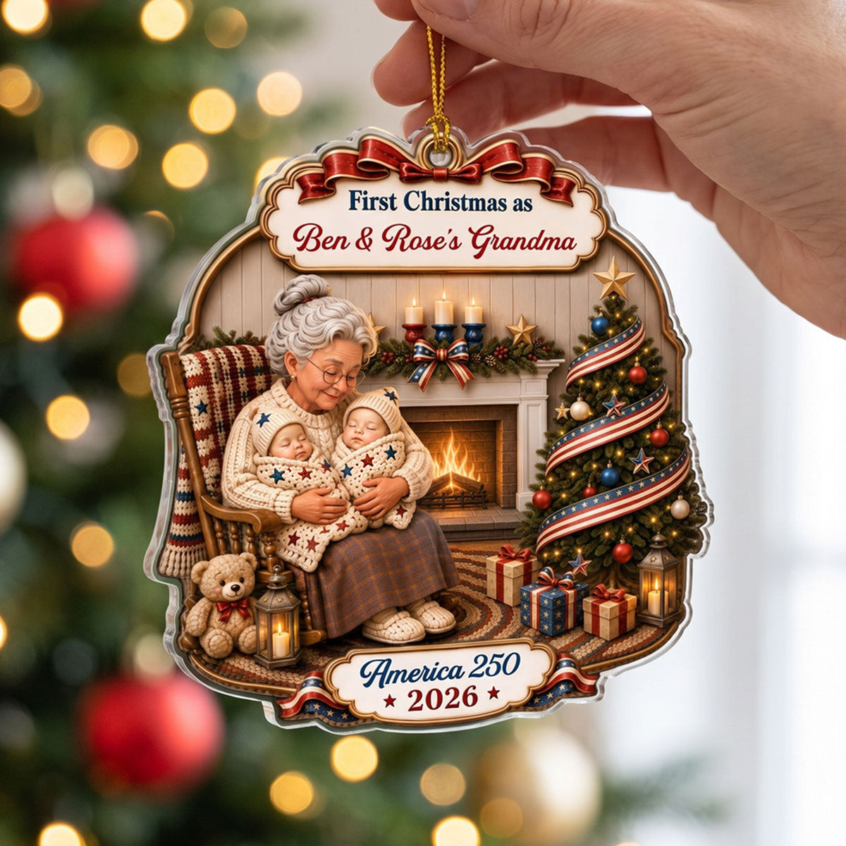 Custom Family First Christmas Ornament •  Grandma Little Star - Personalized 3D Effect Acrylic Ornament