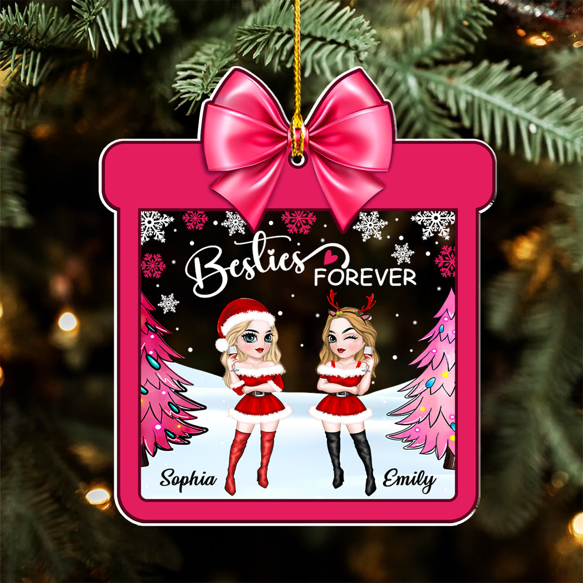 Custom Friendship Christmas Ornament, Best Friend Gift •  Christmas With Besties - Personalized Acrylic Ornament