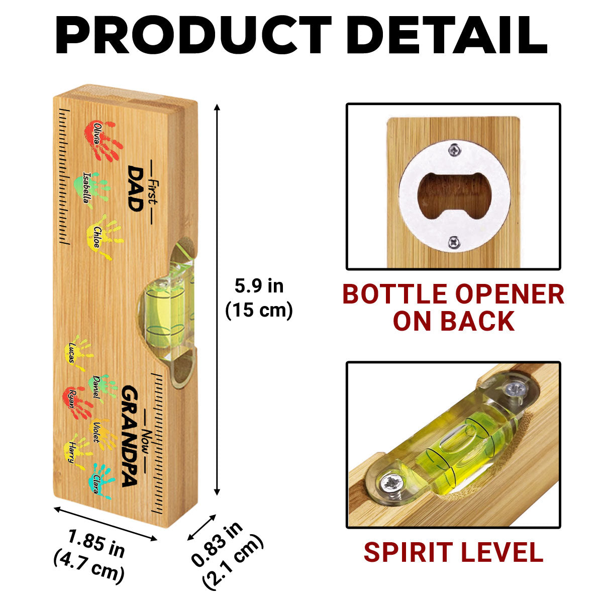 First Dad Now Grandpa - Personalized Wooden Spirit Level Bottle Opener