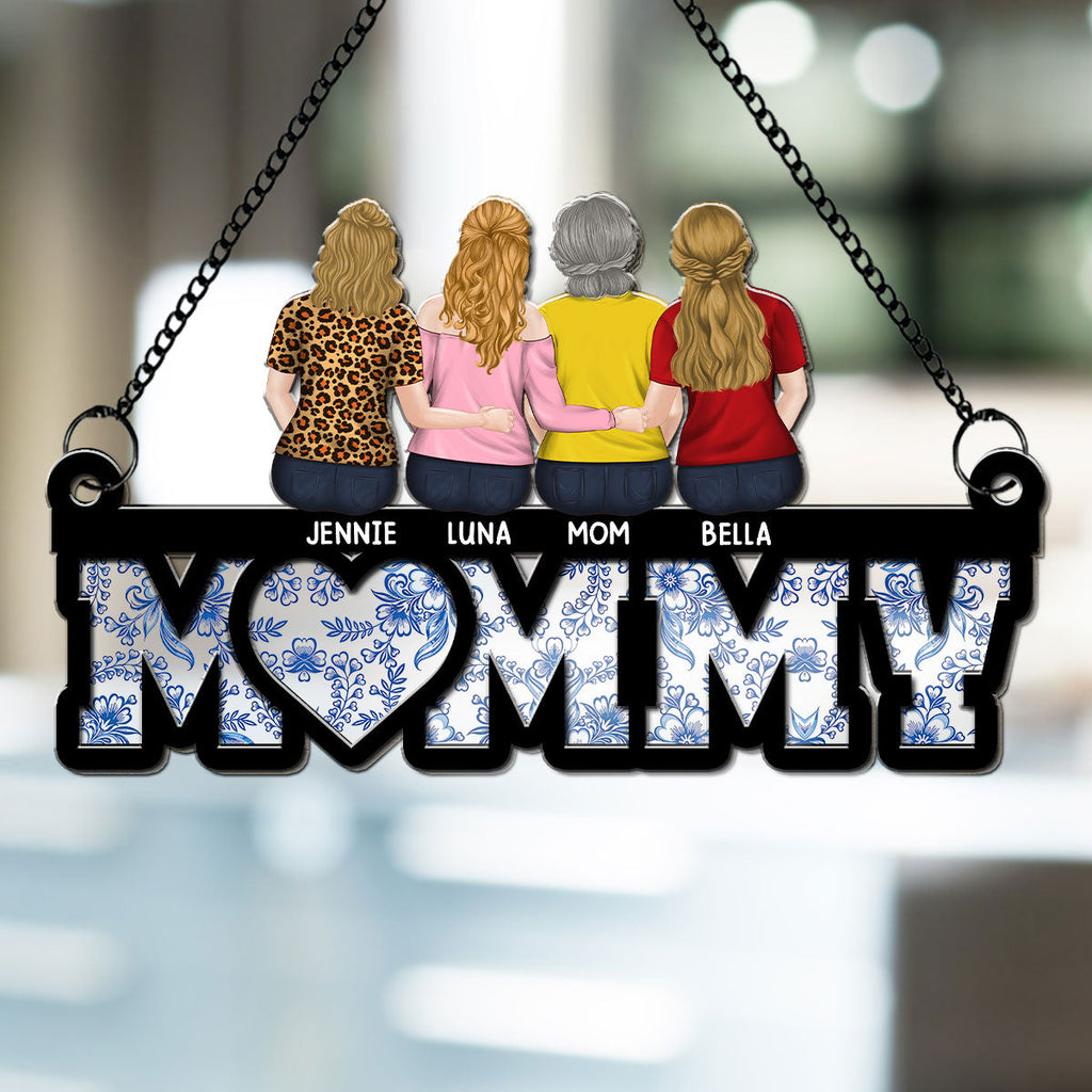 Custom Hanging Decor for Mom Daughter, Mother's Day Gifts • Mother And Daughter Sitting Together - Personalized Suncatcher