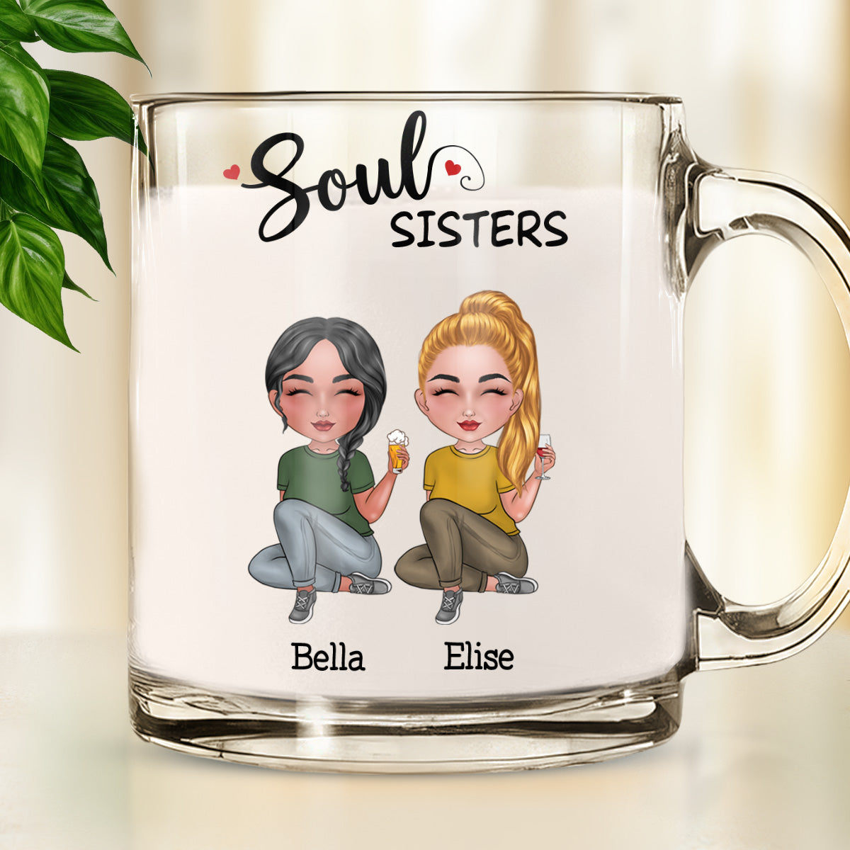 Custom Best Friend, Christmas & Birthday Friendship Keepsake Gift • Soul Sisters - Personalized Glass Mug